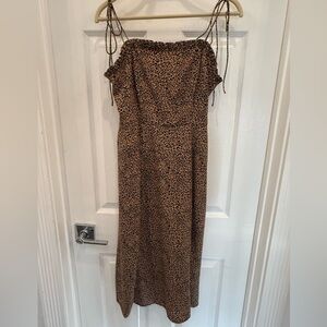 Moodie Brown Tan Slip Midi Dress Spaghetti Strap Ruffled